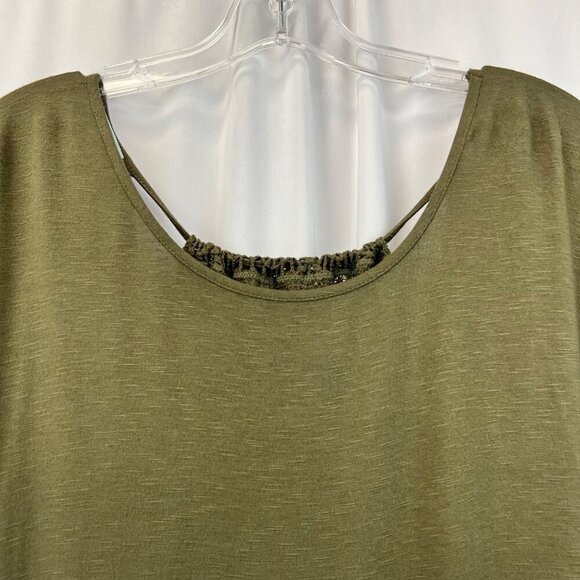 Maurices Scoop Neck Short Sleeve Crochet Back Blouse Green Womens Size Small - Picture 3 of 9